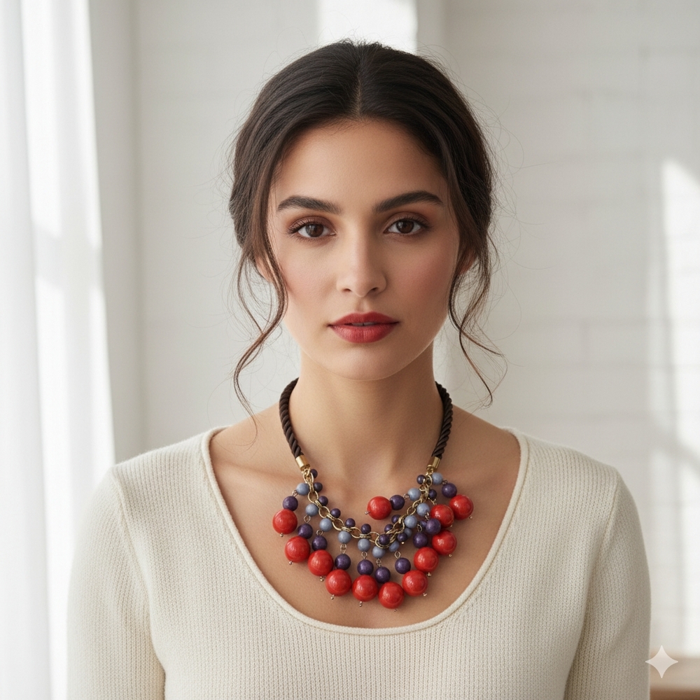 Red and Purple Beaded Necklace